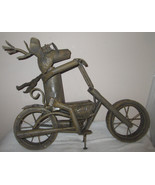  DOG ON A MOTORCYCLE WEARING SUNGLASSES  UNIQUE WHIMSICAL  METAL SCULPTU... - £92.23 GBP