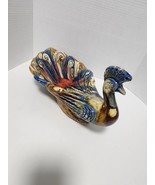 Colorful Midcentury Modern Pottery Peacock Catch Entryway Dish Home Deco... - $65.00