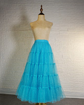 WATER-BLUE Sparkly Tulle Maxi Skirt Women Custom Plus Size Tulle Skirt image 3