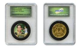 Aaron Rodgers Nfl Packers Colorized Jfk Half Dollar U.S. Coin In Slabbed Holder - £7.47 GBP