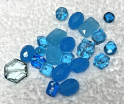 22 Vintage Shades Very Bright Blue Glass Beads All Shapes Sizes Some Swa... - $9.41
