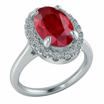 10K Rose Gold Plated 3.26 Ct Oval Cut Ruby Halo Diamond Engagement Wedding Ring - £89.67 GBP
