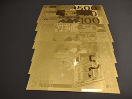 Complete 7-pcs set of decorative golden euro banknotes, 5 - 500 euro (fantasy no - £15.18 GBP