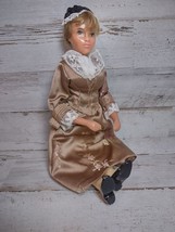 Vintage Glossy Plastic Victorian Style Woman Doll w/ Brown Satin Lace Dress - £15.46 GBP