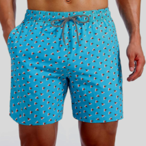 Biwisy Geometric Men&#39;s XL Turquoise Red Swim Suit Trunks Quick Dry Mesh Lining - £7.10 GBP