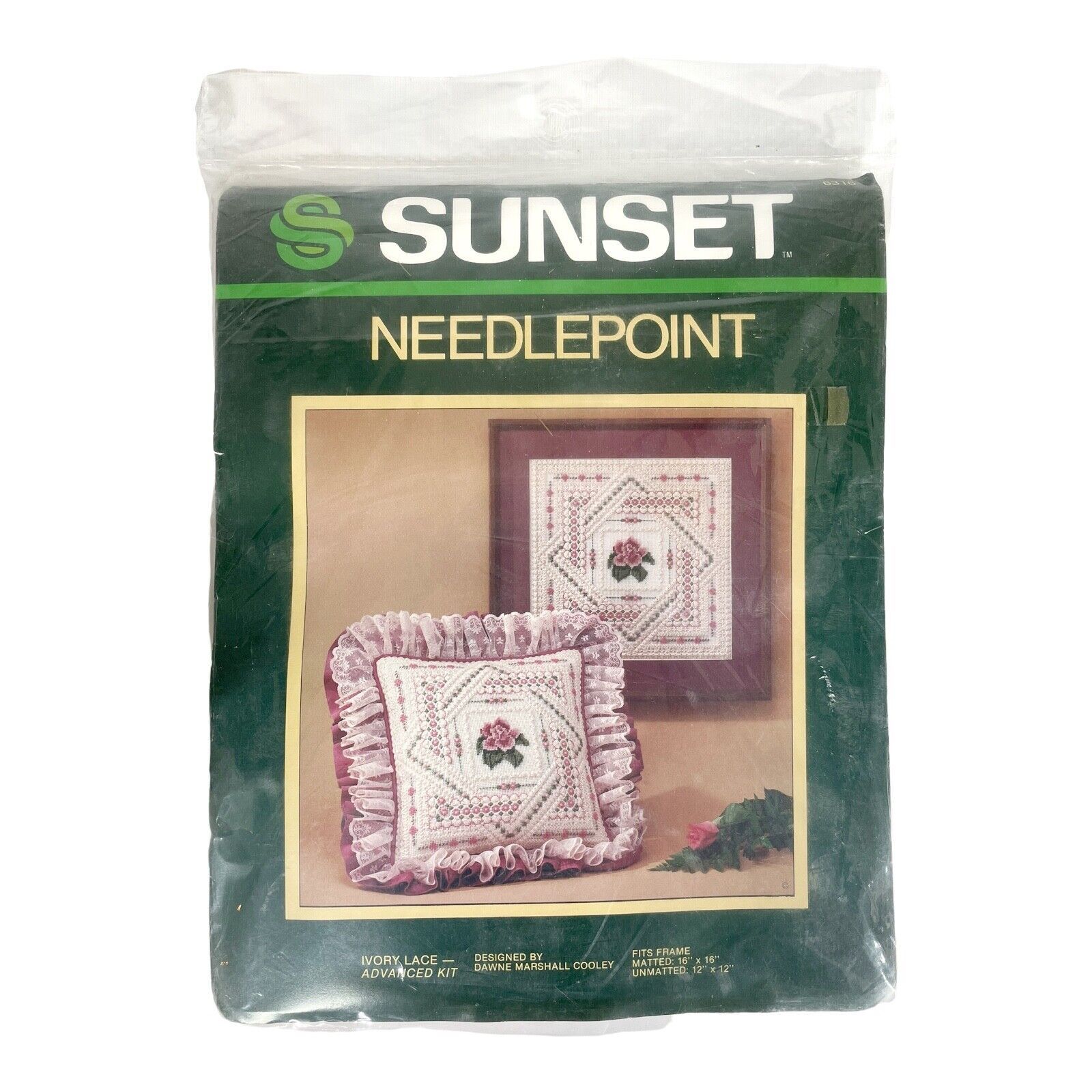 1983 Sunset 6316 “Ivory Lace” Needlepoint Kit Frame Or Pillow Dawne Cooley NIP - $14.69