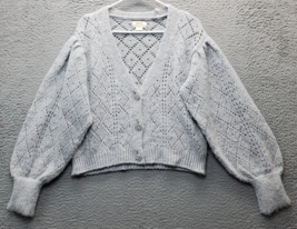 Maeve by Anthropologie Cardigan Women&#39;s M Gray Pointelle Balloon Sleeve ... - $27.76