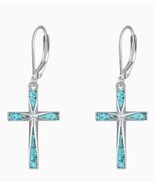 Cross with inlaid greenstones inside Earrings, New #AB-376-R2 - $182.66 MXN