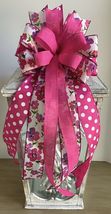 1 Pcs Pink Purple Floral &amp; Polkadot  Easter Wired Wreath Bow 10 Inch #MNDC - £31.06 GBP