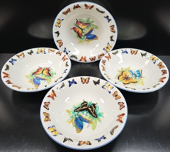 4 Tabletop Unlimited Butterflies Soup Bowls Mixed Set White Blue Trim Dishes Lot - £46.25 GBP