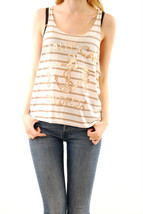 WILDFOX Womens Tank Top Nautical Life Guard Stripe Scoop Neck White Brown Size S - £30.93 GBP