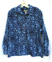 Drapers &amp; Damons Blue Leopard Spot Blouse Tunic Top Womens Petite XL Soft Fabric - £17.73 GBP