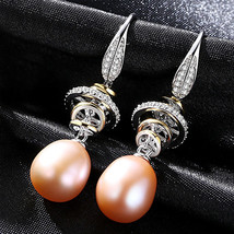 Spiral Earrings 925 Silver Freshwater Pearl Women&#39;s Two-Color Gold Mixed Color E - £36.62 GBP