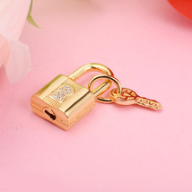 Shine Gold Plated Padlock & Key with Clear Cz Charm Bead For European Bracelet - $20.99
