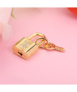 Shine Gold Plated Padlock &amp; Key with Clear Cz Charm Bead For European Br... - $28.76 CAD