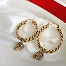 Brand Luxury Vintage Gold Color Skull Dangle Chain Earrings Fashion Punk Jewelry - $38.72