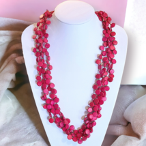 Pink Multi Strand Wood Disc Beaded Necklace Beach Boho 26&quot; - £4.84 GBP