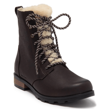 SOREL Emelie Genuine Shearling Lamb Fur Short Lace-Up Boot, Brown, Size 11, NWT - £104.45 GBP