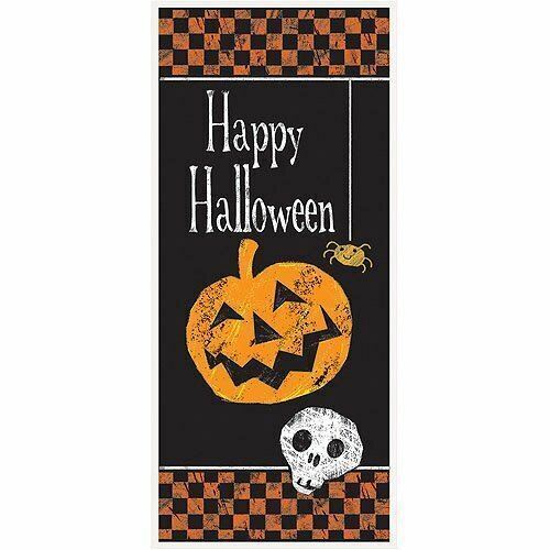 Primary image for Checkered Halloween Pumpkin Plastic Door Poster Decoration 27 x 60 in