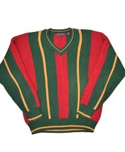 Vintage Kenneth Stevens Sweater Men XL Tennis Cable Knit Striped V Neck ... - £36.29 GBP