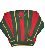 Vintage Kenneth Stevens Sweater Men XL Tennis Cable Knit Striped V Neck ... - £35.72 GBP