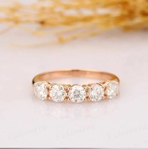 CZ AAA+Moissanite 5 Stone Ring, Solid 14k Two Tone Gold Ring,  Anniversary Ring - £78.95 GBP