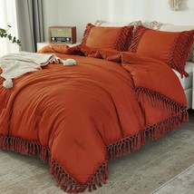Comforter King Size Set Burnt Orange, 3 Pieces Boho Terracotta Tassel Lightweigh - £75.13 GBP