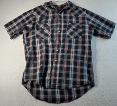 Plains Pearl Snap Button Shirt Men Medium Plaid Short Sleeve Western Wear - £12.97 GBP