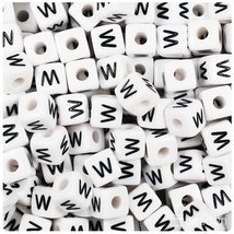 BeadTin White Opaque 10mm Cube Plastic Alphabet Beads- Black Letter W (2... - $2.09