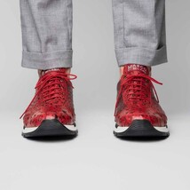 Hand painted genuine Snake and calfskin Sneaker Shoes Scanno Antique Red image 8