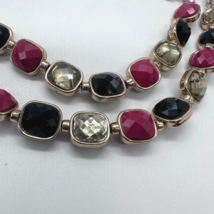 WHBM White House Black Market Necklace Gold Tone Black Fuschsia Faceted ... - £15.78 GBP