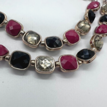 WHBM White House Black Market Necklace Gold Tone Black Fuschsia Faceted ... - $19.79