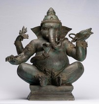 Antigüedad Thai Estilo Bronce Sentado 2-Arm Ganesha Estatua - 66cm/66cm - £2,069.01 GBP