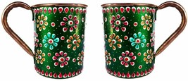 Pure Copper Handmade Outer Hand Painted Art Work Wine, Straight Mug - Cup 16 oz - £32.22 GBP