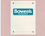 Bowen&#39;s Restaurant Menu Conway Arkansas 1991 - $17.87