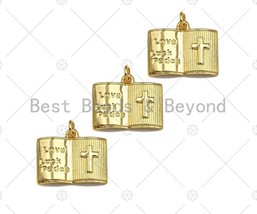 18K Dainty Gold Love Luck Cross On Book Shape Pendant/Charm,Book Medallion - £2.33 GBP