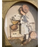 Vintage 3D Wooden Framed Paper Art Old Fashioned Kitchen Girl Cooking 6.... - $523.39 MXN