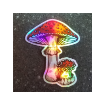 Mushroom Sticker Holographic Hologram Magic Hippie Psychedelic Hippy Stickers 3&quot; - £4.36 GBP