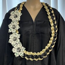 Graduation Money Lei Flower Crisp Bill Gold/Yellow &amp; Black Four Braided Ribbons - £54.37 GBP