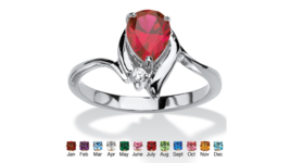 Womens Silver Pear Shaped Ruby Crystal Accent Ring Size 5,6,7,8,9,10 - £64.25 GBP