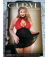 Fantasy Lingerie Curve-Valentina-Flocked Heart Babydoll Halter Neck Tie ... - $34.64