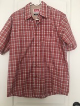 Wrangler Shirt Men Medium Orange Plaid Button Up Down Outdoor - $31.81