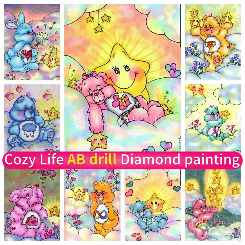 Cute Bears Lovely Kawaii Art AB Diamond Painting 5D DIY Mosaic Sweet Cartoon - £11.21 GBP+