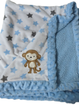 Carters Child of Mine Baby Blanket Monkey Blue White Gray stars minky dot trim - £11.64 GBP