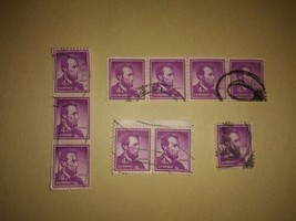 Lot #7 10 1954 Lincoln 4 Cent Cancelled Postage Stamps Purple Vintage VTG... - $14.85