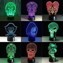 3D LED Color Night Light Changing Lamp Halloween Skull  Light Acrylic 3D Hologra - £36.55 GBP+
