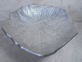 Silver Embossed Lotus Leaf Shaped Decorative Serving Tray Bowl Aluminum 9&quot; x 9&quot; - £25.28 GBP