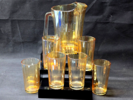 Vintage JEANNETTE Optic Panel DEWDROP MARIGOLD 7-Piece Set - Pitcher &amp; 6... - $892.20 MXN