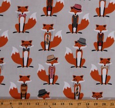 Cotton Fox and Houndstooth Woodland Animals Gray Fabric Print by Yard D781.38 - £9.40 GBP