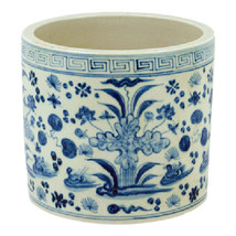 Vintage Style Reverse Blue and White Porcelain Floral Motif Flower Pot 7&quot; - £134.52 GBP